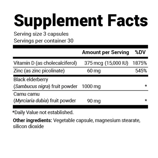 Advanced Immune Support – 1000 mg Black Elderberry with Vitamin D3 & Zinc – 90 Vegetable Capsules